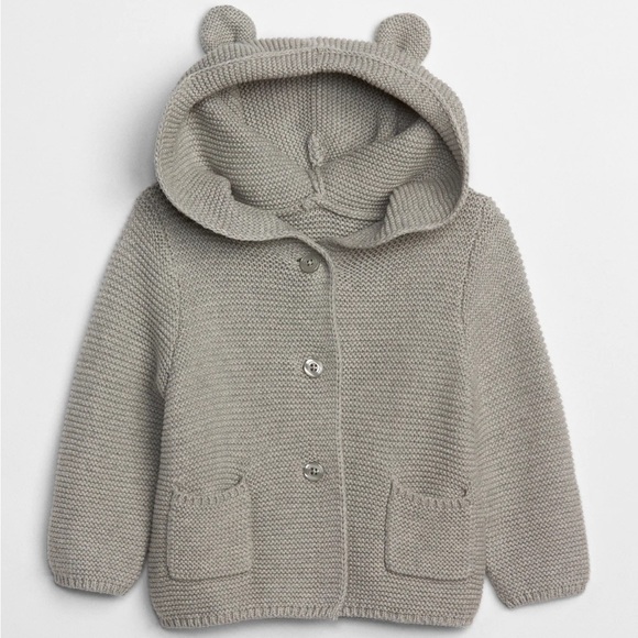 Grey knit hooded cardigan with ears - Picture 1 of 5